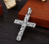 Solid Sterling Silver Eagle Cross Necklace Antiqued Western Style S925 Pendant for Men Cast Jewelry Heavy Chain