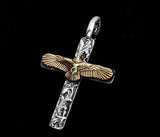 Solid Sterling Silver Eagle Cross Necklace Antiqued Western Style S925 Pendant for Men Cast Jewelry Heavy Chain