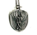 Winged Saint Michael Protect Us Archangel Solid Sterling Silver Waterproof Shield Patron Saint Police Officers Soldiers