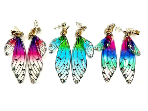 Large Butterfly Earrings Double Butterfly Wings acrylic fairy hope rebirth transformation Enchanted LARP Cosplay wedding peace earthly beauty