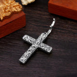 Solid Sterling Silver Eagle Cross Necklace Antiqued Western Style S925 Pendant for Men Cast Jewelry Heavy Chain