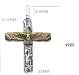 Solid Sterling Silver Eagle Cross Necklace Antiqued Western Style S925 Pendant for Men Cast Jewelry Heavy Chain