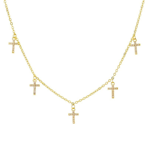 Multi Cross Silver Gold Tiny 5 Cross Necklace and Earrings Cross Chain Small choker Women Girls Meaning of the Horizontal Cross