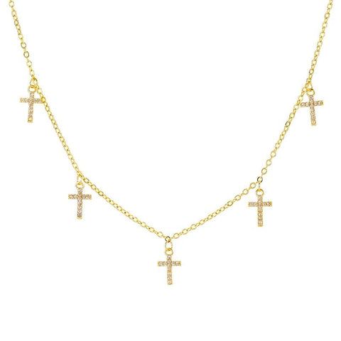 Multi Cross Silver Gold Tiny 5 Cross Necklace and Earrings Cross Chain Small choker Women Girls Meaning of the Horizontal Cross