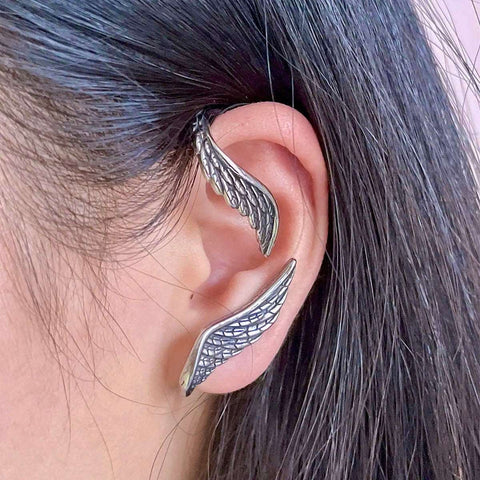 Hanging Angle Wings Earrings Cartilage Ear Cuff Pair Wrap No pierce Gothic Viking Scottish Irish Stainless Steel Hypoallergenic Goth Wedding