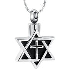 Star of David Urn Messianic with Cross Memorial Necklace Pet Cremation Urn for Ashes Remains Crucifix Women Men Waterproof Stainless Steel