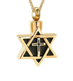 Star of David Urn Messianic with Cross Memorial Necklace Pet Cremation Urn for Ashes Remains Crucifix Women Men Waterproof Stainless Steel