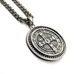 Solid Sterling Saint Benedict Guide Us Medal with Black Zircons S925 Necklace Men Women Catholic Orthodox Religious San Benito