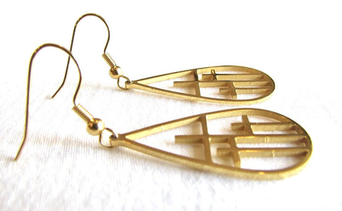 Teardrop 3 cross earrings necklace silver gold triple crosses drop earrings teardrop hoop calvary 3 triple three cross pendant