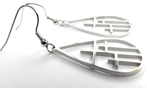 Teardrop 3 cross earrings necklace silver or gold triple crosses drop earrings teardrop hoop