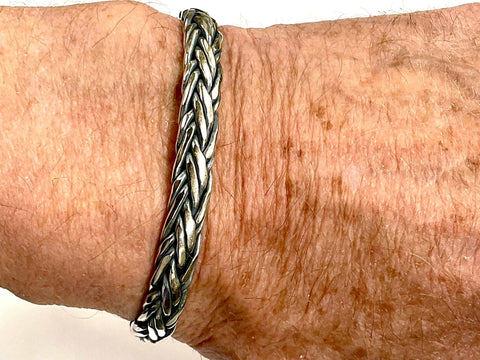 Heavy Solid Sterling Bracelet for Men and Women Braided Weave Bangle Waterproof Hypoallergenic Cuff