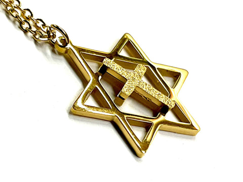 Messianic Star of David with Cross Necklace Charm Pendant Silver Gold Cross Crucifix Necklace