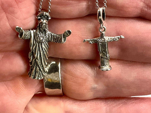 Solid Sterling Silver Christ the Redeemer Jesus Prince of Peace Crucifix open arms Cross Italian Chain catholic Rio Brazil Cristo Redentor