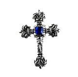 Blue Stone Solid Sterling Silver Cross Zircon Necklace S925 Jewelry Women Girls September birthstone Sapphire