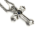 Blue Stone Solid Sterling Silver Cross Zircon Necklace S925 Jewelry Women Girls September birthstone Sapphire