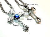 Blue Stone Solid Sterling Silver Cross Zircon Necklace S925 Jewelry Women Girls September birthstone Sapphire