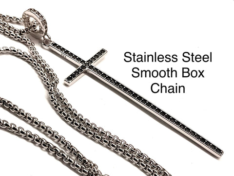 Thin long solid sterling silver cross necklace black CZ S952 elegant slender design wedding jewelry for women girls