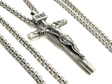 Jesus tied with ropes to the cross necklace and the wound in his side in solid sterling silver S925 crucifix for man catholic orthodox