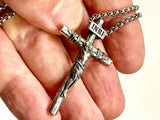 Jesus tied with ropes to the cross necklace and the wound in his side in solid sterling silver S925 crucifix for man catholic orthodox