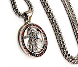 Solid Sterling Silver Crucifix Necklace Jesus 14 stations carrying the Cross Via Dolorosa way of sorrow Red Zircons S925 heirloom catholic