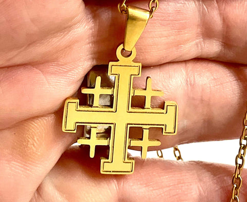 Jerusalem Cross Pendant Necklaces for Women Gold Stainless Steel Prayer Jewelry Necklace Charm Pendant Gold Crucifix Men Jewish