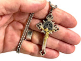 Large Crucifix Saint Benedict Medal Cross Necklace Catholic Orthodox for Men Gold Black Stainless Steel hip hop Jesus Religiou San Benito