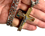 Crucifix Cross Spanish Lords Prayer Curb Chain Cut Out Our Father hip hop Men Orthodox Necklace Silver Gold Heavy Stainless Steel