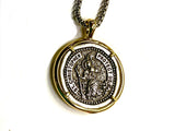 Saint christopher PROTECT US medal police officers soldiers silver cast medallion for man stainless steel chain patron saint