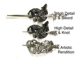 Dragon celtic irish hair barrette animal jellinge style hairpin knot hair-stick viking pullback braided hairstyle accessory