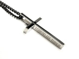 Black Inlay Silver Cross Necklace for Men or Women I Can Do All Things Philippians 4:13 Stainless Steel Religious San Benito 2