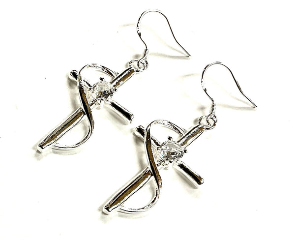 Infinity Cross Earrings with a Twist and a center Inlaid Zircon