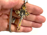 Large Crucifix Saint Benedict Medal Cross Necklace Catholic Orthodox for Men Gold Black Stainless Steel hip hop Jesus Religiou San Benito