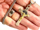 Light Weight Crucifix Cross Saint Benedict Medal Catholic Orthodox Wheat Chain Necklace for Men Gold Black hip hop Jesus Religiou San Benito