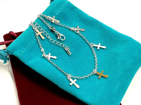 Multi Cross Sterling Silver Bracelet Ankle Small Cross Chain Women Girls Meaning of the Horizontal Cross