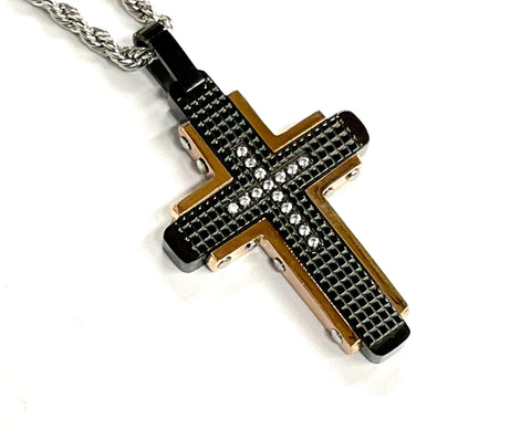 Medium Black and Gold Gothic Crucifix Cross Catholic Necklace for Men Black Jesus Gold Stainless Steel Box Chain Jewelry Boys Jewellery