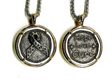 Breast Cancer Ribbon Necklace Medal Hope Love Cure Cast Medallion Stainless Steel Chain