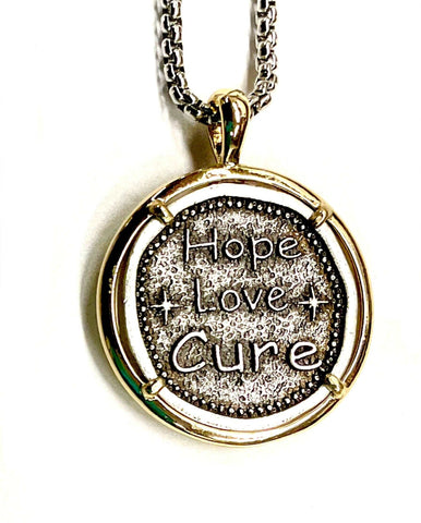 Breast Cancer Ribbon Necklace Medal Hope Love Cure Cast Medallion Stainless Steel Chain