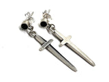 Solid Sterling Silver and Black Onyx Earrings Dangle with Studs S925 Hypoallergenic Elegant - Solid Sterling Silver Dangle Earrings