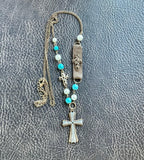 White and Blue Boho Cross Necklace Hammered Finish Multi Color Bohemian Bead Charms Woman Jewelry jewellery