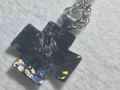 Iron cross necklace for men handmade custom silver waterproof pendant keel chain hand hammered