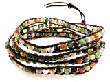 5 wrap bracelet with natural stones in earth colors also 1, 2 and 3 wrap with brown leather southwest cuff boho styling