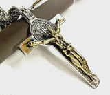 Solid sterling saint benedict cross silver gold crucifix of jesus christ S925 necklace men man women catholic orthodox religious san benito