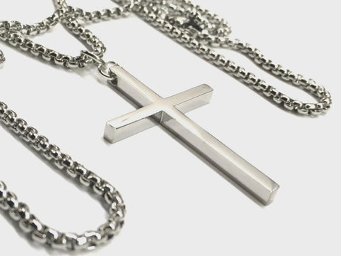 Slender Sleek Silver Cross Chain for Men Women Necklace Waterproof Hypoallergenic Stainless Steel Girls Boy Jesus Hope Jewelry Christian
