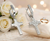 Set - sterling silver zircon cross earrings and necklace S925 pendant for women cast jewelry link chain jewellery for girls
