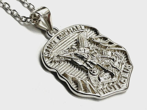 Winged Saint Michael Protect Us Archangel Solid Sterling Silver Waterproof Shield Patron Saint Police Officers Soldiers