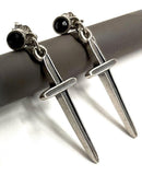 Solid Sterling Silver and Black Onyx Earrings Dangle with Studs S925 Hypoallergenic Elegant