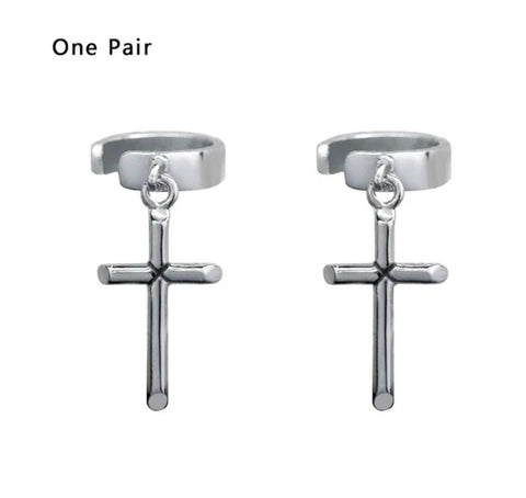 Cartilage No Pierce Cross Cuff Earring S925 Dangle Cross Arc Ear Cuff Wrap Solid Sterling Silver Hypoallergenic