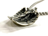 925 Gothic Angel Wing Necklace Jesus Solid Sterling Silver Pendants Ascension Men Women Necklace Christian Jewelry Rounded Edge Box Chain