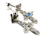 Solid Sterling Silver Cross Blue Zircon Earrings Sacred Heart Dangle S925 Hypoallergenic Elegant Dainty Sparkling Jewelry young girls women