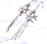 Solid Sterling Silver 3 Strand Cross Tassel Earrings Chain Dangle Studs Antiqued S925 Boho Wedding Jewelry Simple Cross of Jesus Crucifix